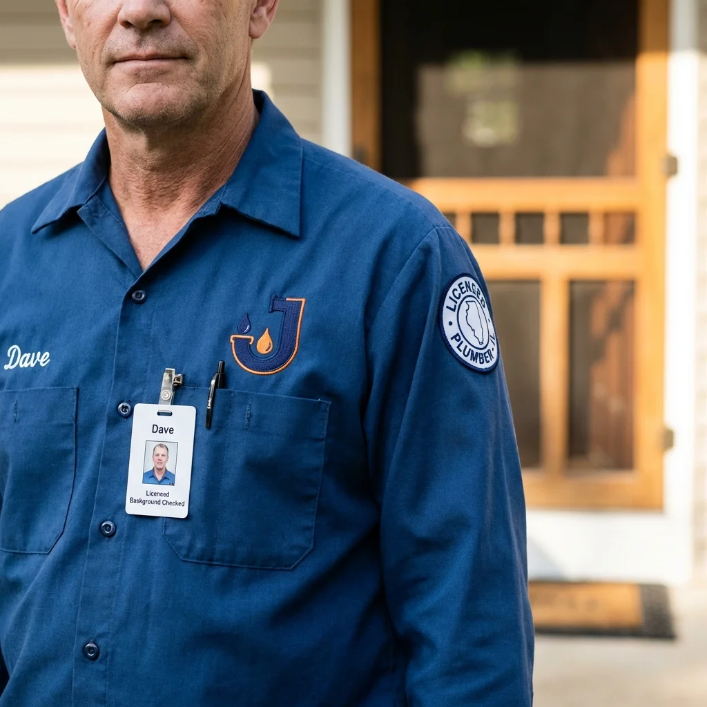 Licensed plumber showing ID badge in Albemarle, NC