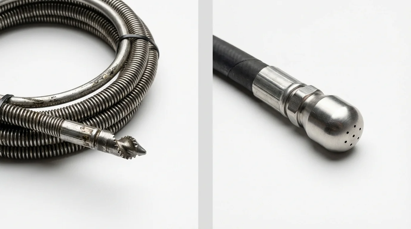 Drain snake cable and hydro jetting nozzle used for drain cleaning in Albemarle, NC