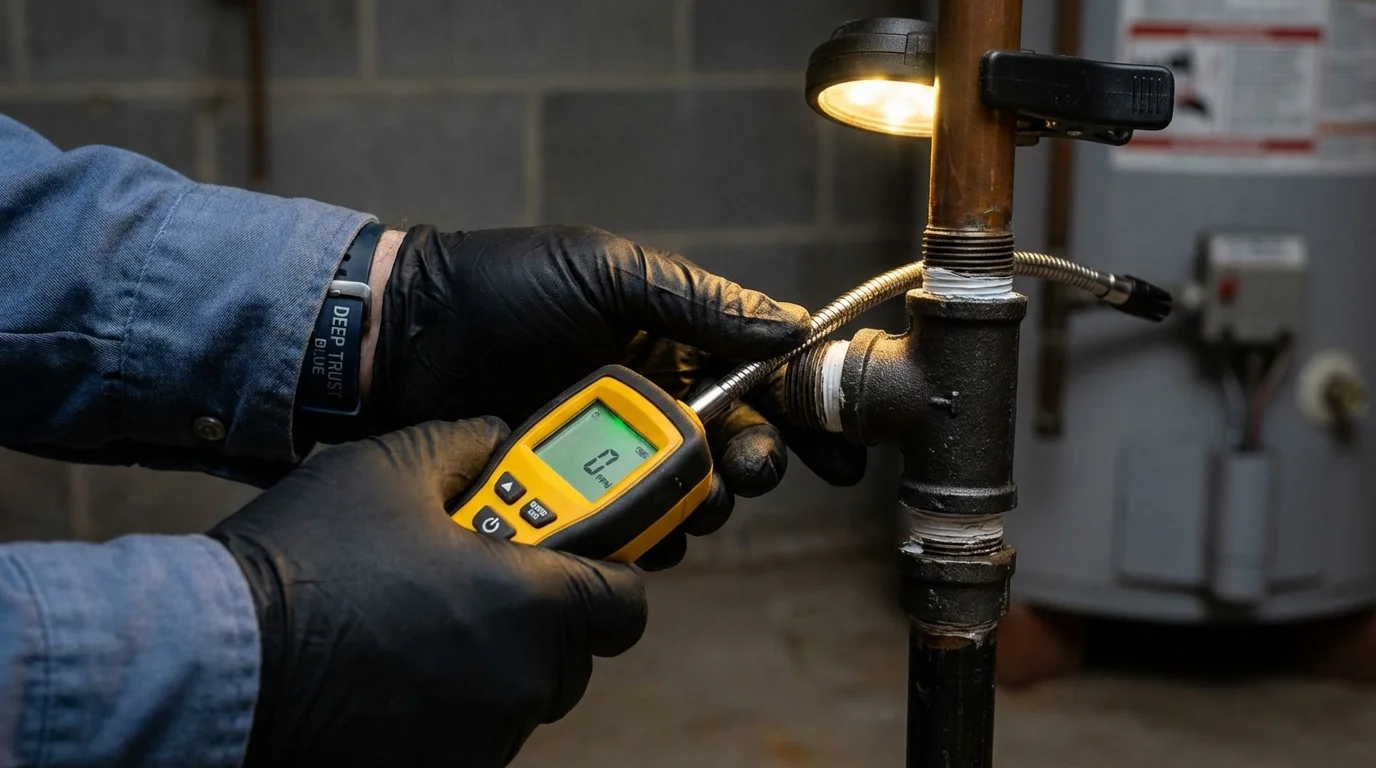 Gas leak detection with electronic sniffer by Johns Plumbing LLC in Albemarle