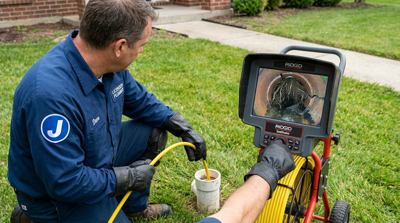Sewer camera inspection being performed by Johns Plumbing LLC in Albemarle