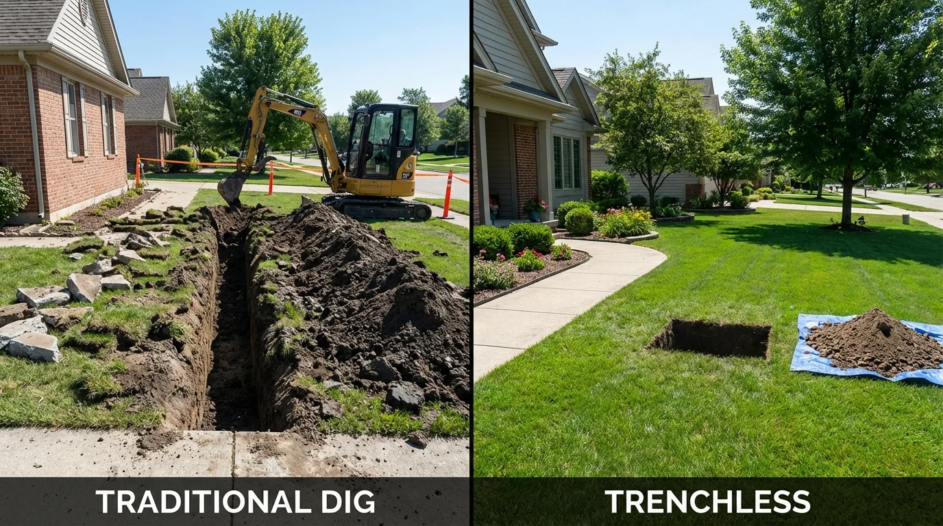 Trenchless sewer repair with minimal yard damage versus traditional excavation in Albemarle, NC